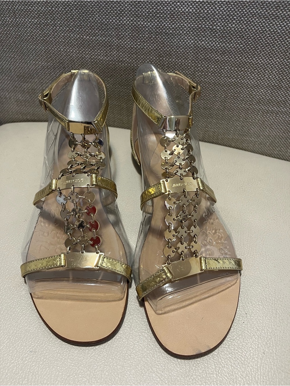 Jimmy Choo Gold Metallic Chain-Link Gladiator Sandals Women’s Size 37